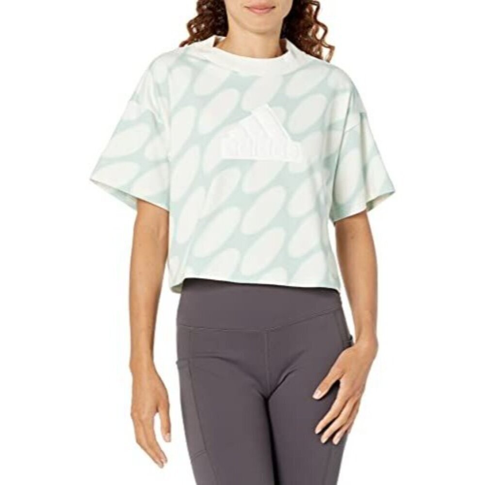 Adidas Marimekko Future Icon 3-Stripes T-Shirt Cropped Black Cloud Loose Size L - Picture 2 of 5